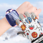 Waterproof Winter Snow Gloves for Kids with Touchscreen, Cartoon Print Design, Warm Fleece Lining, Adjustable Wrist Strap, Ideal for Skiing, Snowman Building, and Outdoor Play (S, Navy)