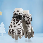 Waterproof Winter Snow Gloves for Kids with Touchscreen, Cartoon Print Design, Warm Fleece Lining, Adjustable Wrist Strap, Ideal for Skiing, Snowman Building, and Outdoor Play (S, Navy)