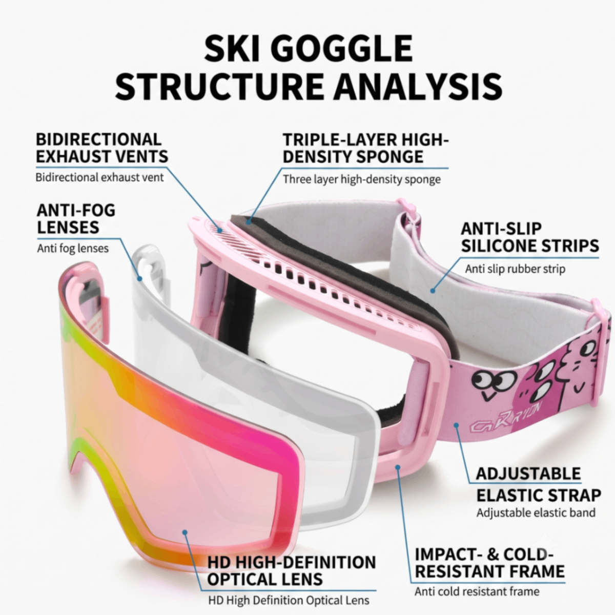 Kids Snow Goggles with Large Cylindrical Lens, Anti-Fog & UV Protection, Compatible with Prescription Glasses, for Outdoor Skiing and Mountaineering Adventures (Orange)