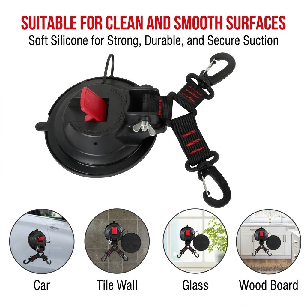 Heavy-Duty Suction Cup Anchor with Dual Hooks for Car, Camping, and Home Use – Secure Tent, Tarp, and Gear on Smooth Surfaces with Reusable Vacuum Mount, 2-Pack (2PCS)