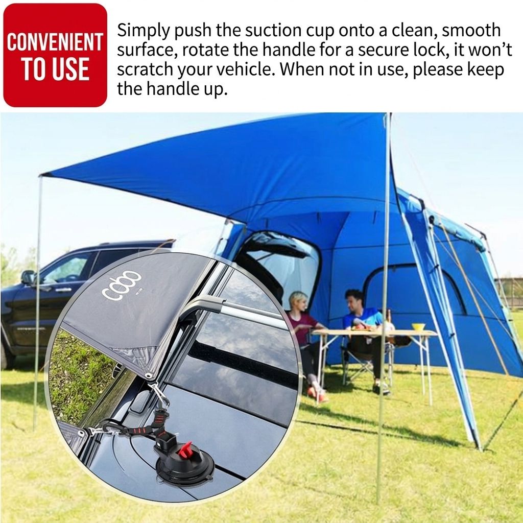 Heavy-Duty Suction Cup Anchor with Dual Hooks for Car, Camping, and Home Use – Secure Tent, Tarp, and Gear on Smooth Surfaces with Reusable Vacuum Mount, 2-Pack (2PCS)