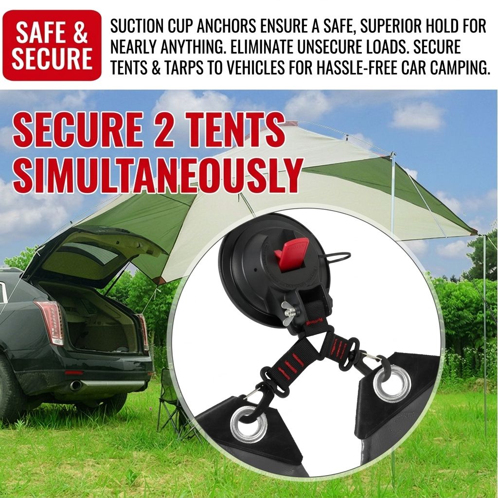 Heavy-Duty Suction Cup Anchor with Dual Hooks for Car, Camping, and Home Use – Secure Tent, Tarp, and Gear on Smooth Surfaces with Reusable Vacuum Mount, 2-Pack (2PCS)