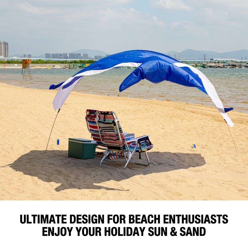 Whale-Shaped Beach Wind Shelter – Ultra-Light 1 kg Portable Sun Shade Tent, Spacious for 2-3 People, Quick Setup Open Design for Seaside Relaxation and Family Outings (Green)