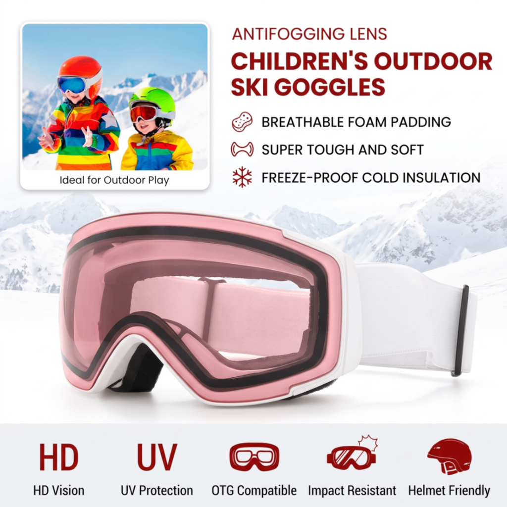 Kids Snow Goggles with Dual Layer Anti-Fog Cylindrical Lenses, TPU Frame and Adjustable Strap for Skiing, Snowboarding, Cycling and Outdoor Mountaineering (Blue)