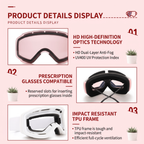 Kids Snow Goggles with Dual Layer Anti-Fog Cylindrical Lenses, TPU Frame and Adjustable Strap for Skiing, Snowboarding, Cycling and Outdoor Mountaineering (Pink)