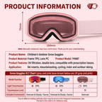 Kids Snow Goggles with Dual Layer Anti-Fog Cylindrical Lenses, TPU Frame and Adjustable Strap for Skiing, Snowboarding, Cycling and Outdoor Mountaineering (Red)