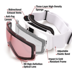 Kids Snow Goggles with Dual Layer Anti-Fog Cylindrical Lenses, TPU Frame and Adjustable Strap for Skiing, Snowboarding, Cycling and Outdoor Mountaineering (Red)