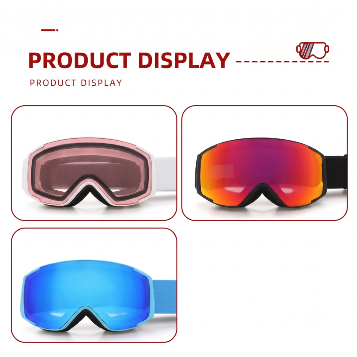 Kids Snow Goggles with Dual Layer Anti-Fog Cylindrical Lenses, TPU Frame and Adjustable Strap for Skiing, Snowboarding, Cycling and Outdoor Mountaineering (Red)