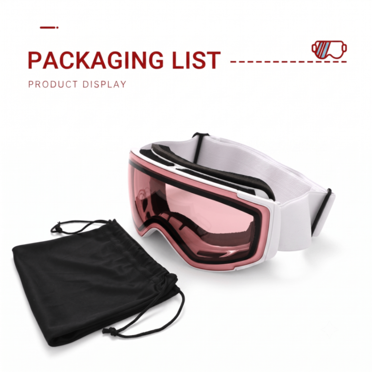 Kids Snow Goggles with Dual Layer Anti-Fog Cylindrical Lenses, TPU Frame and Adjustable Strap for Skiing, Snowboarding, Cycling and Outdoor Mountaineering (Red)