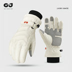 Unisex Winter Ski Gloves with Touchscreen Compatibility, Thick Fleece Lining, Windproof, Anti-Slip Grip for Snowboarding, Hiking, and Cold Weather Daily Commute (L, Ivory)