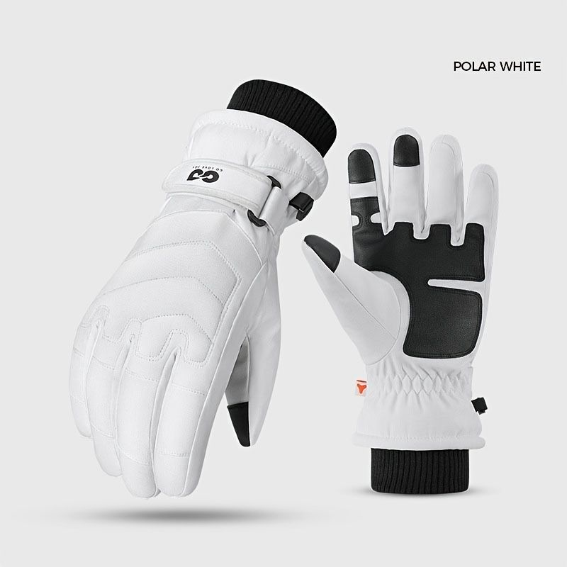 Unisex Winter Ski Gloves with Touchscreen Compatibility, Thick Fleece Lining, Windproof, Anti-Slip Grip for Snowboarding, Hiking, and Cold Weather Daily Commute (L, Ivory)