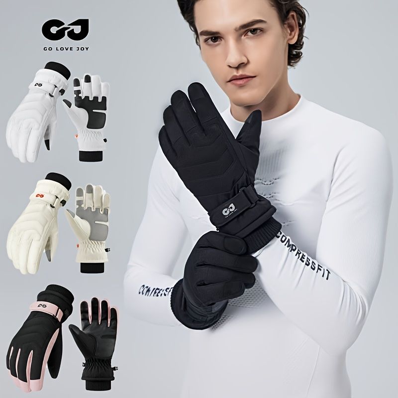 Unisex Winter Ski Gloves with Touchscreen Compatibility, Thick Fleece Lining, Windproof, Anti-Slip Grip for Snowboarding, Hiking, and Cold Weather Daily Commute (L, White)