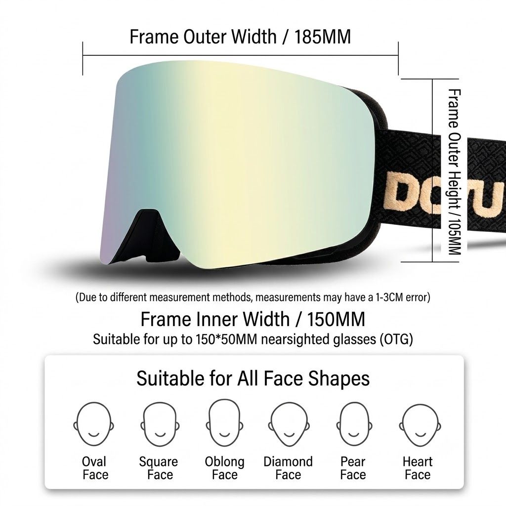 DOTUGE DGZ-Z19XS Series Ski Goggles with Magnetic Quick-Change Lens, Double-Layer Anti-Fog UV400 HD Coated Lenses, Compatible with Prescription Glasses, for Snow Sports, Climbing, and Mountain Adventures (D)