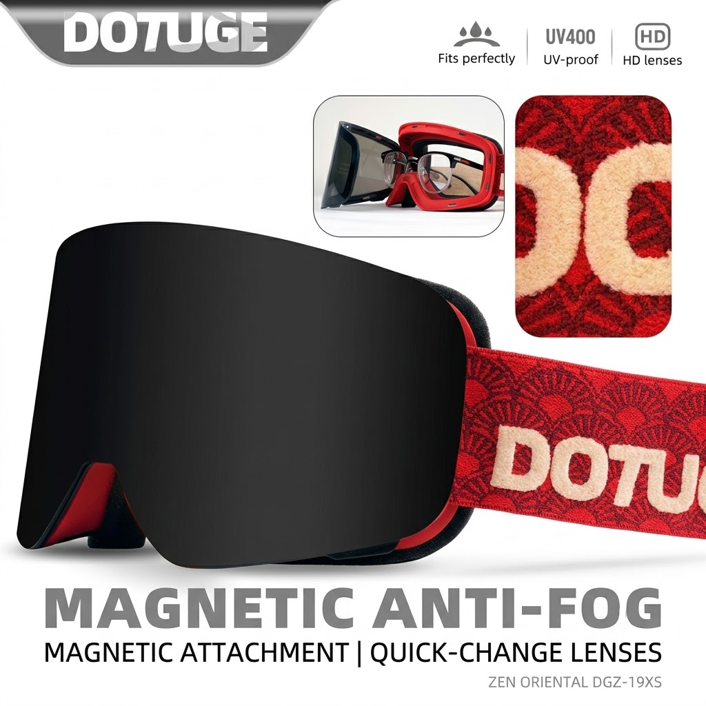 DOTUGE DGZ-Z19XS Series Ski Goggles with Magnetic Quick-Change Lens, Double-Layer Anti-Fog UV400 HD Coated Lenses, Compatible with Prescription Glasses, for Snow Sports, Climbing, and Mountain Adventures (D)