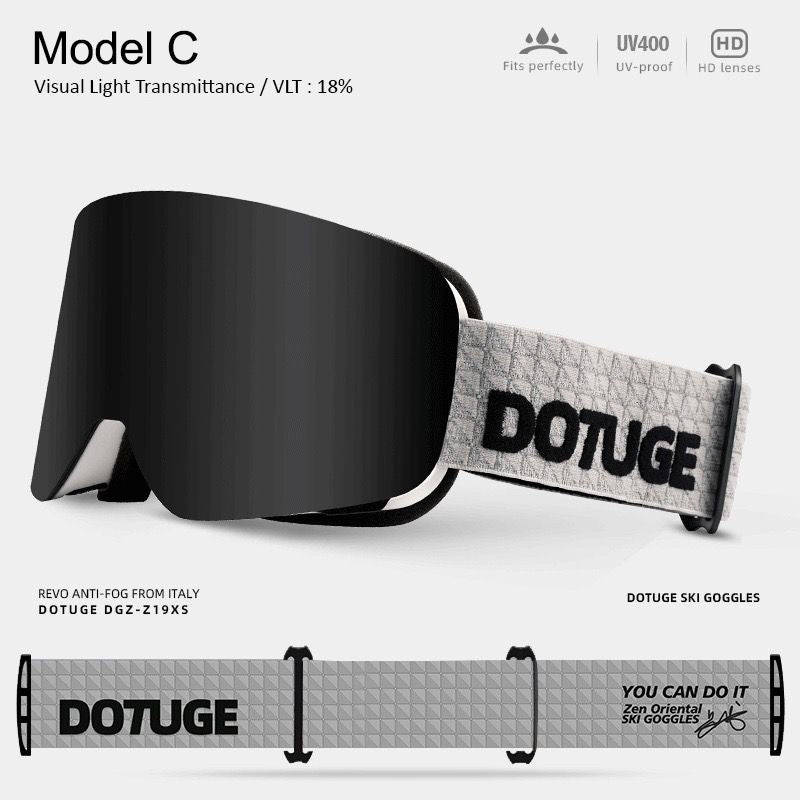 DOTUGE DGZ-Z19XS Series Ski Goggles with Magnetic Quick-Change Lens, Double-Layer Anti-Fog UV400 HD Coated Lenses, Compatible with Prescription Glasses, for Snow Sports, Climbing, and Mountain Adventures (D)