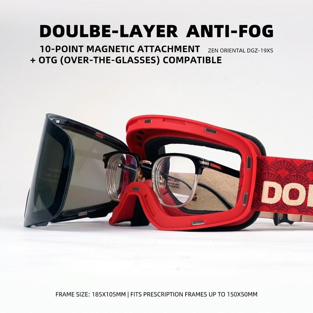 DOTUGE DGZ-Z19XS Series Ski Goggles with Magnetic Quick-Change Lens, Double-Layer Anti-Fog UV400 HD Coated Lenses, Compatible with Prescription Glasses, for Snow Sports, Climbing, and Mountain Adventures (G)
