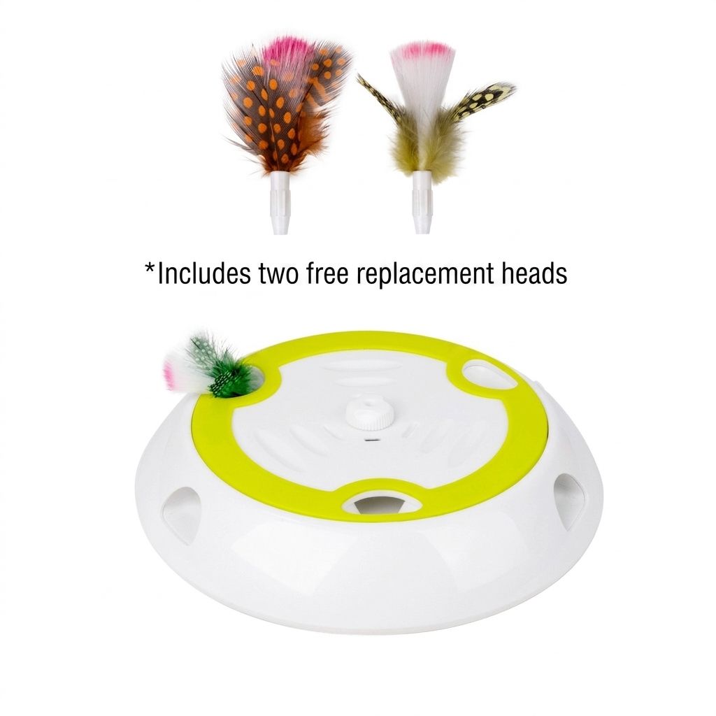 Interactive Electric Cat Toy with Feather Wand, 3 Replaceable Heads, Adjustable Speed, USB-C Rechargeable, Indoor Play for Boredom Relief and Hunting Instinct Stimulation (White)