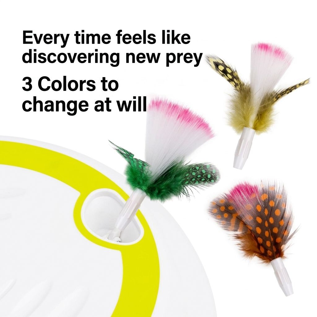 Interactive Electric Cat Toy with Feather Wand, 3 Replaceable Heads, Adjustable Speed, USB-C Rechargeable, Indoor Play for Boredom Relief and Hunting Instinct Stimulation (White)