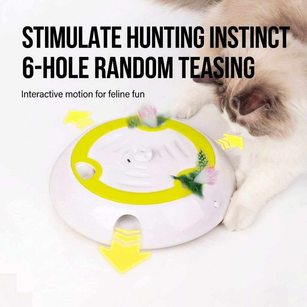 Interactive Electric Cat Toy with Feather Wand, 3 Replaceable Heads, Adjustable Speed, USB-C Rechargeable, Indoor Play for Boredom Relief and Hunting Instinct Stimulation (White)