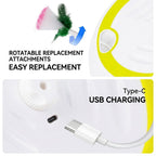 Interactive Electric Cat Toy with Feather Wand, 3 Replaceable Heads, Adjustable Speed, USB-C Rechargeable, Indoor Play for Boredom Relief and Hunting Instinct Stimulation (White)