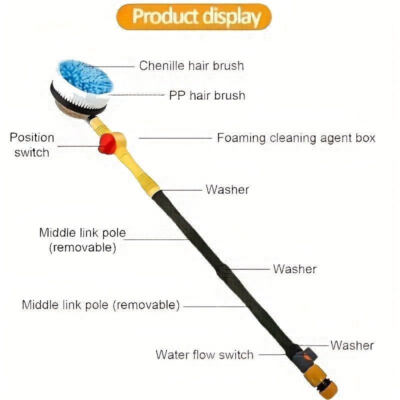 Yellow Black automatic rotating car wash brush, integrated flushing car brush, high-quality car cleaning tool, efficient car washing supplies, soft bristle car wash brush, Australia