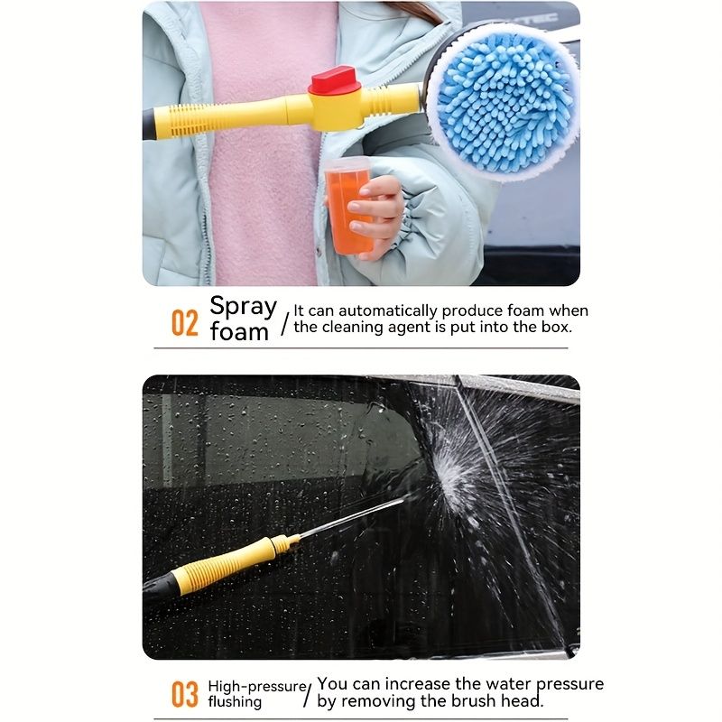 Yellow Black automatic rotating car wash brush, integrated flushing car brush, high-quality car cleaning tool, efficient car washing supplies, soft bristle car wash brush, Australia