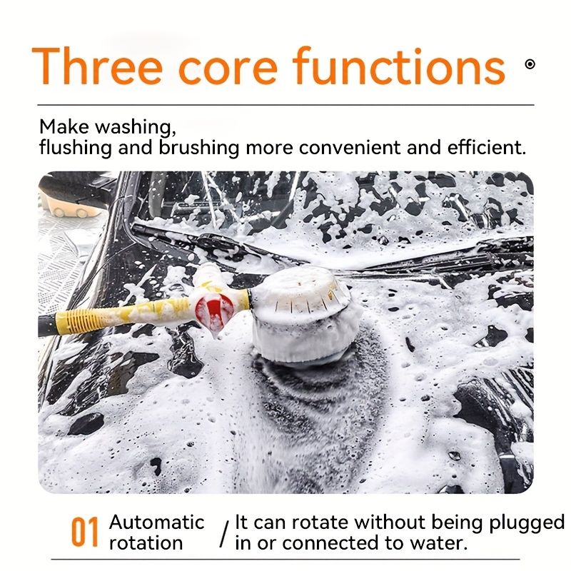 Yellow Black automatic rotating car wash brush, integrated flushing car brush, high-quality car cleaning tool, efficient car washing supplies, soft bristle car wash brush, Australia