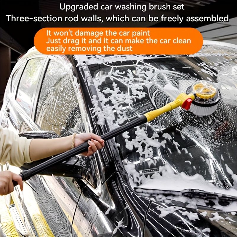 Yellow Black automatic rotating car wash brush, integrated flushing car brush, high-quality car cleaning tool, efficient car washing supplies, soft bristle car wash brush, Australia