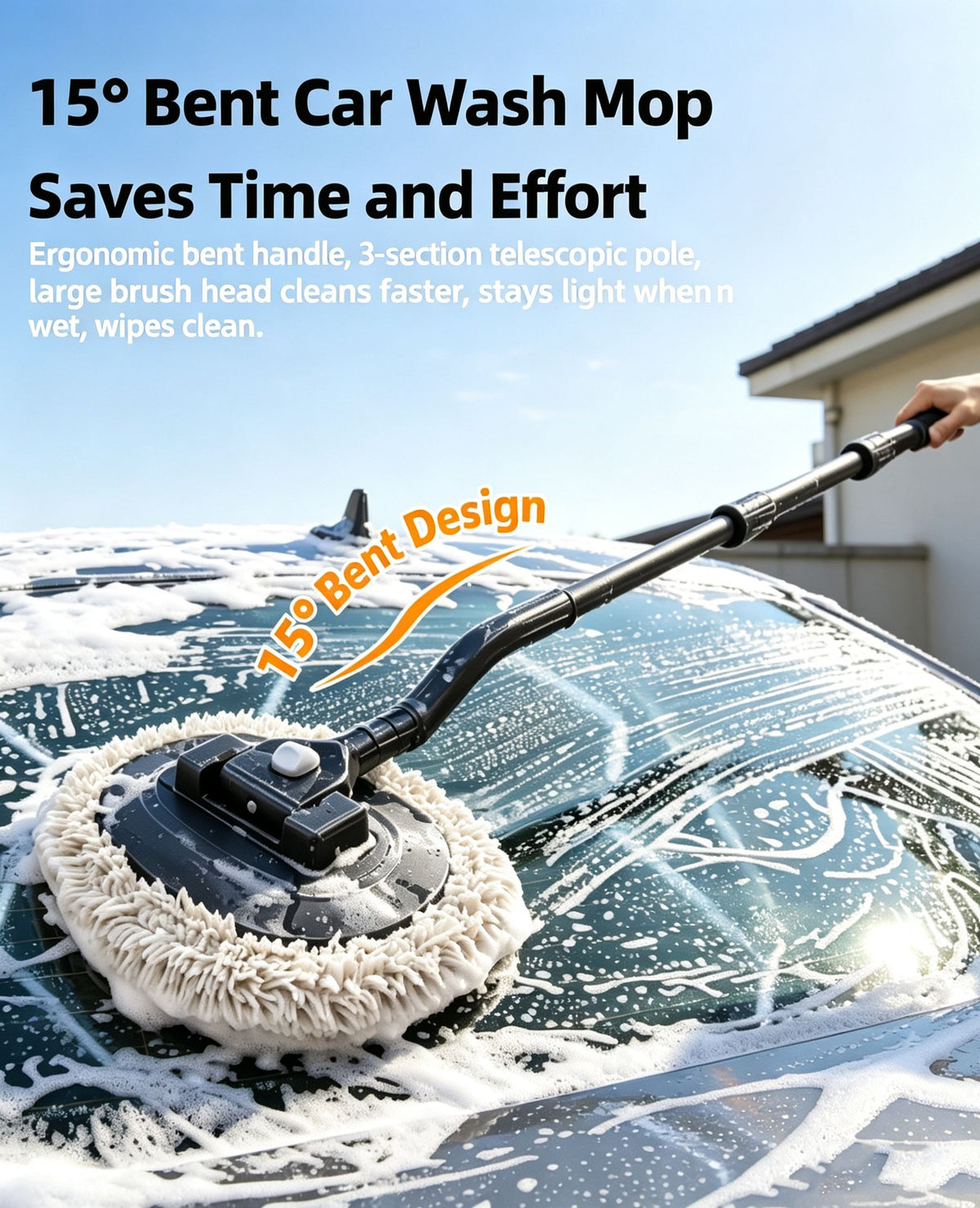 Three section telescopic bending rod does not damage the car paint, wiping and washing the car brush