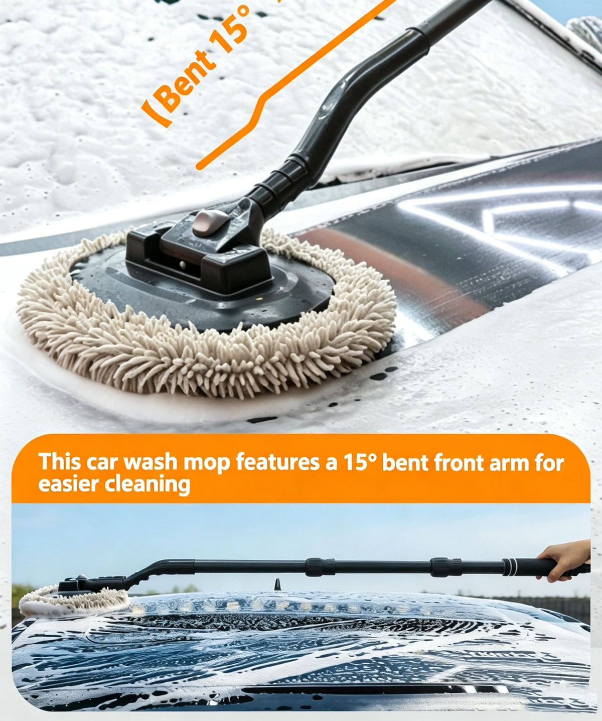 Three section telescopic bending rod does not damage the car paint, wiping and washing the car brush