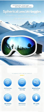 Winter Double-Layer Anti-Fog Spherical Ski Goggles,Sand black+colorful pieces