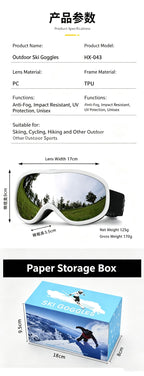 Winter Double-Layer Anti-Fog Spherical Ski Goggles,Sand black+colorful pieces