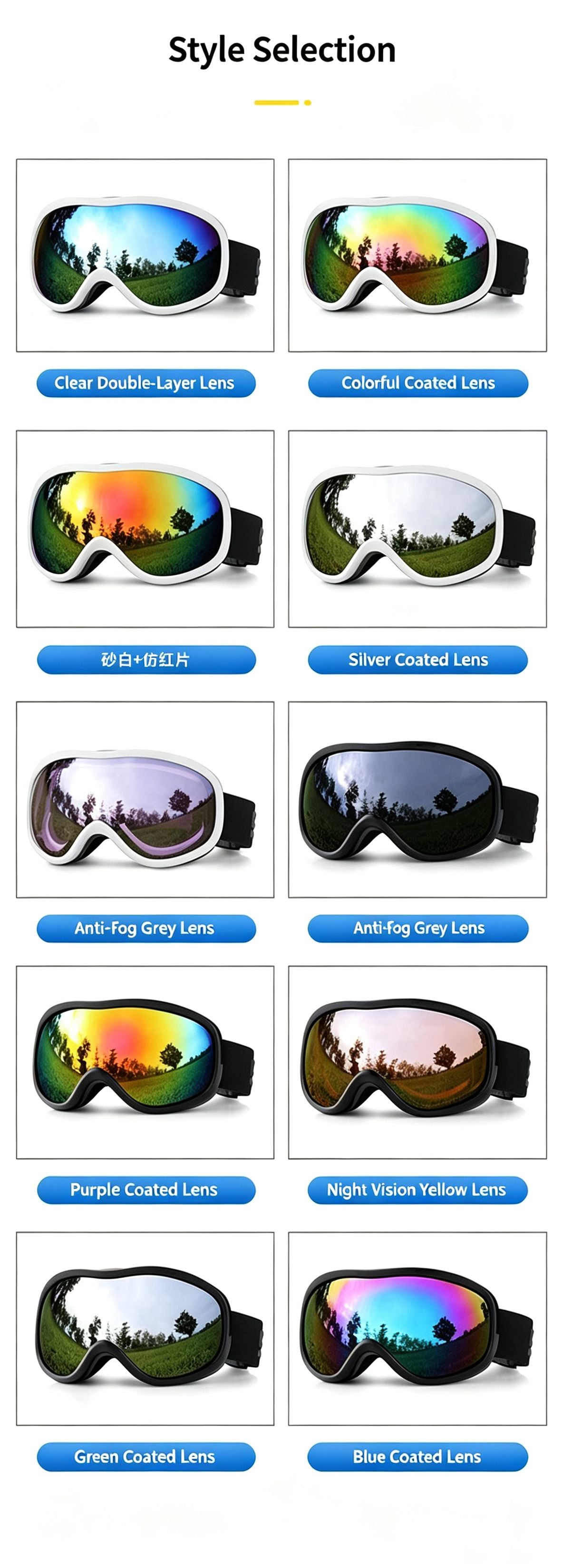 Winter Double-Layer Anti-Fog Spherical Ski Goggles,Sand black+colorful pieces