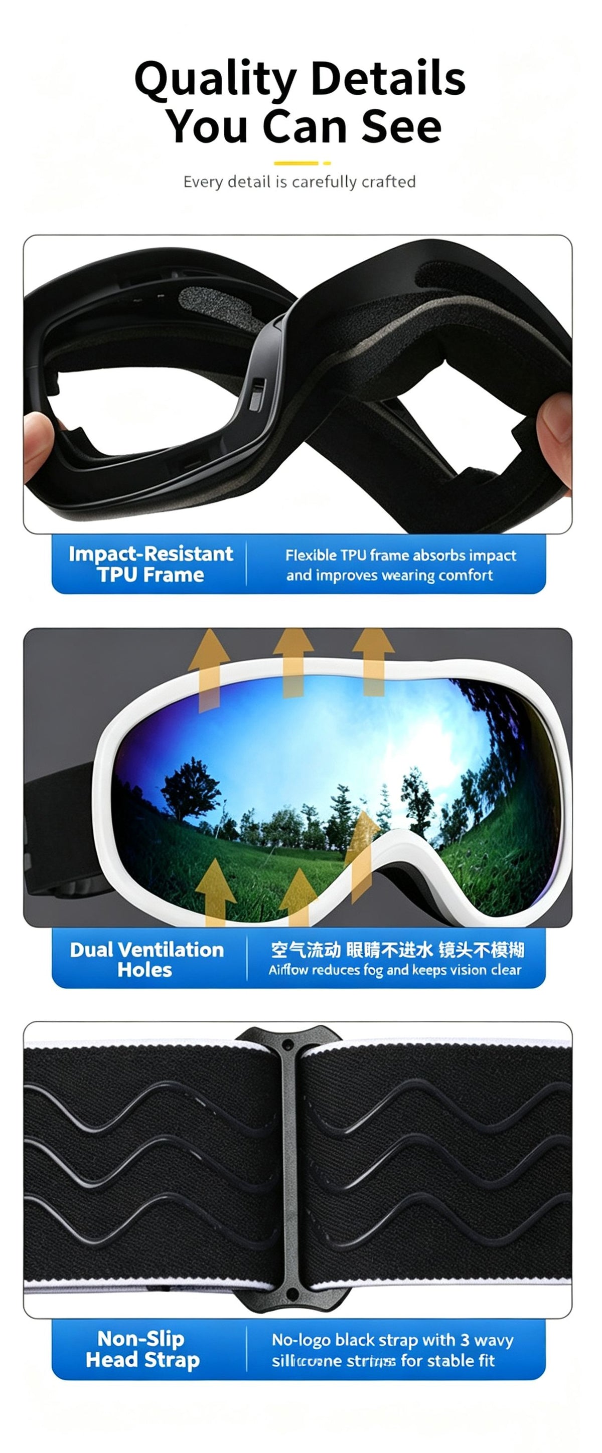 Winter Double-Layer Anti-Fog Spherical Ski Goggles,Sand black+colorful pieces