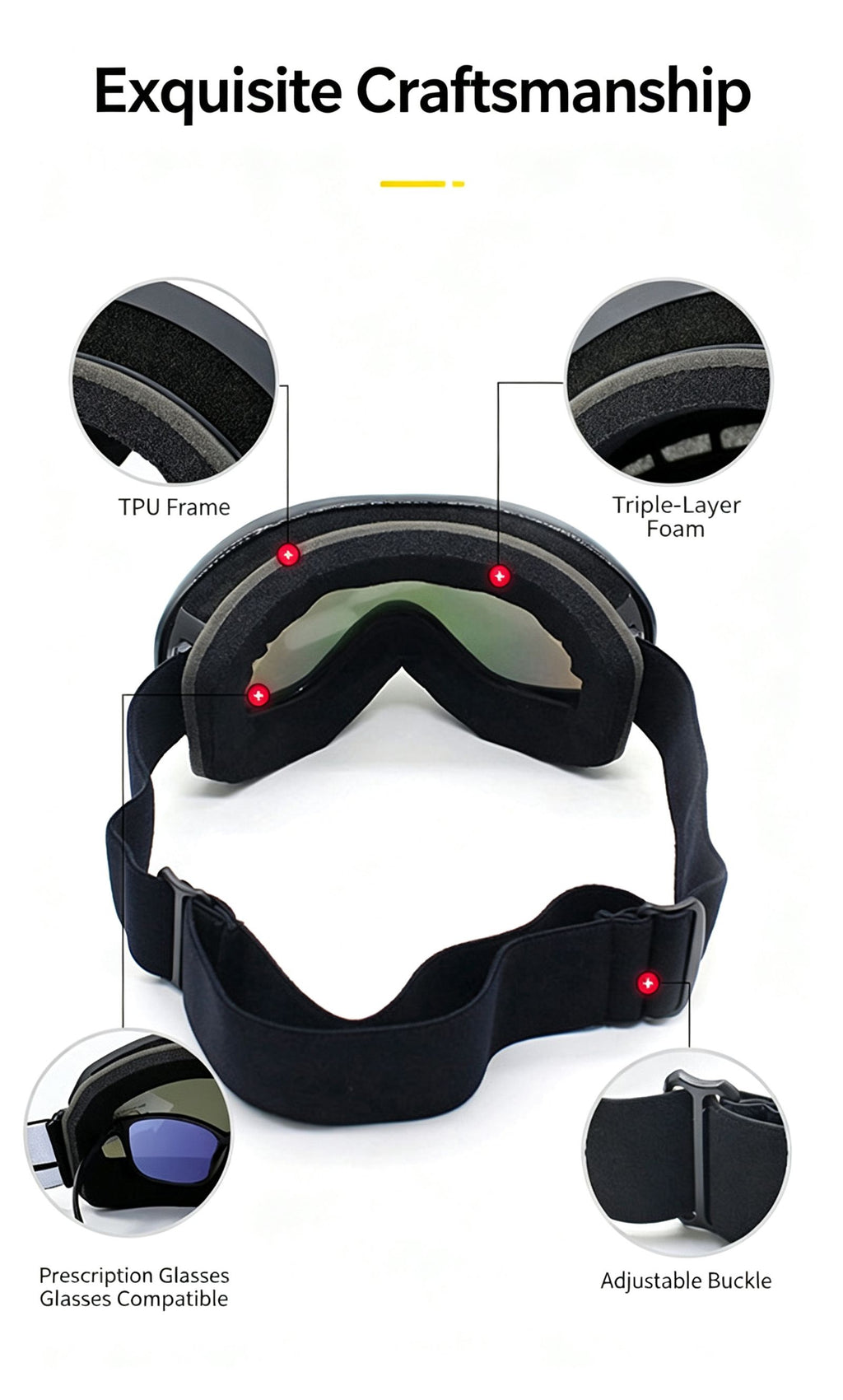 Winter Double-Layer Anti-Fog Spherical Ski Goggles,Sand black+colorful pieces