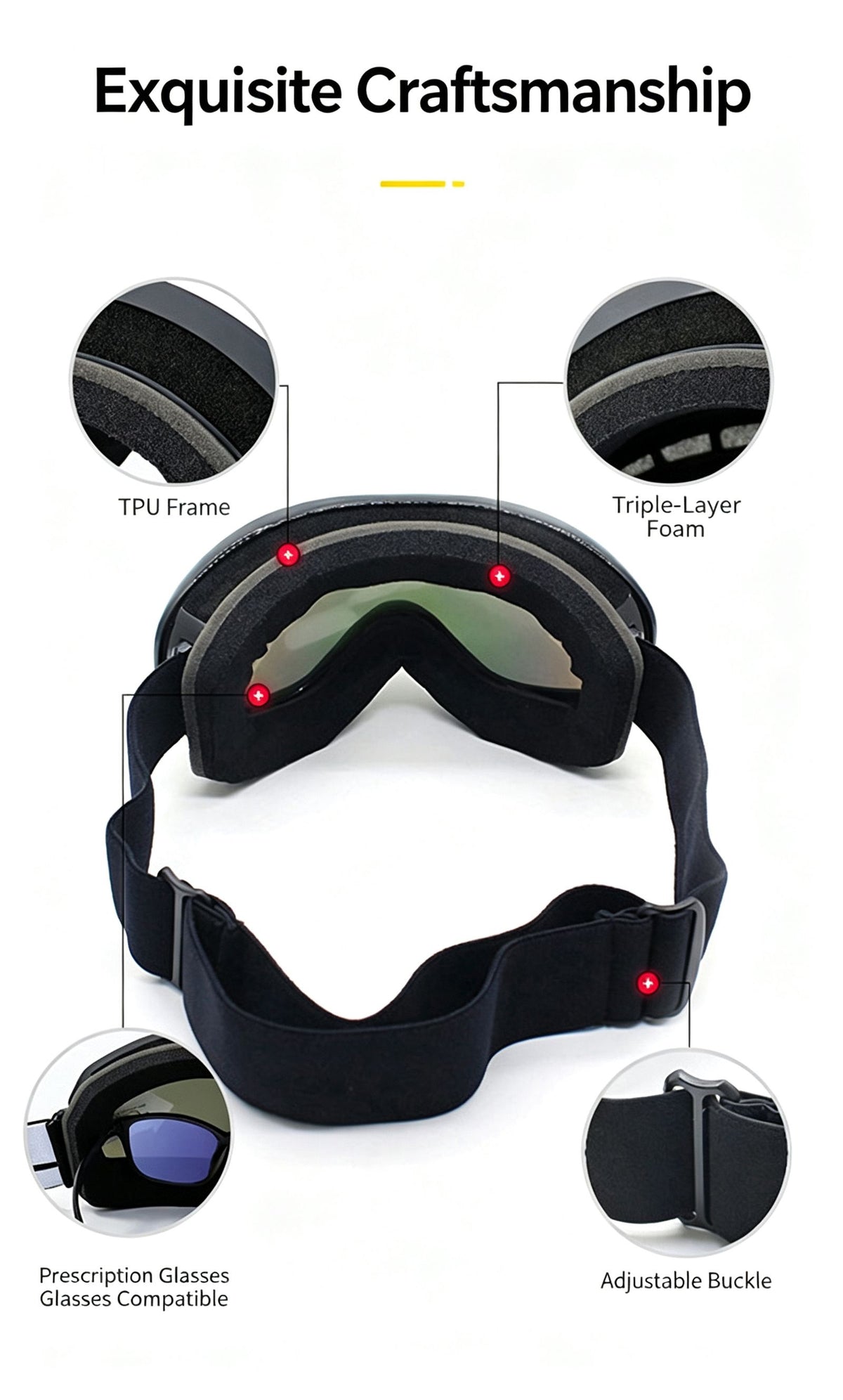 Winter Double-Layer Anti-Fog Spherical Ski Goggles,Sand black+colorful pieces
