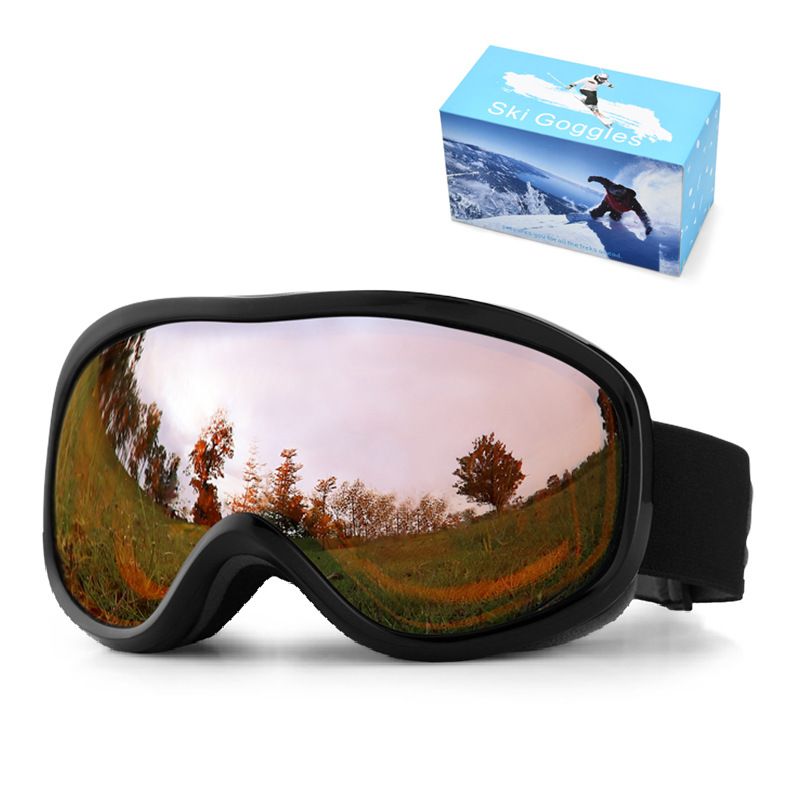 Winter Double-Layer Anti-Fog Spherical Ski Goggles,Sand black+orange plated shallow water sheet