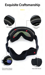 Winter Double-Layer Anti-Fog Spherical Ski Goggles,Sand black+orange plated shallow water sheet