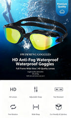 High definition silicone waterproof and anti fog adult swimming goggles,Black Colorful Blue