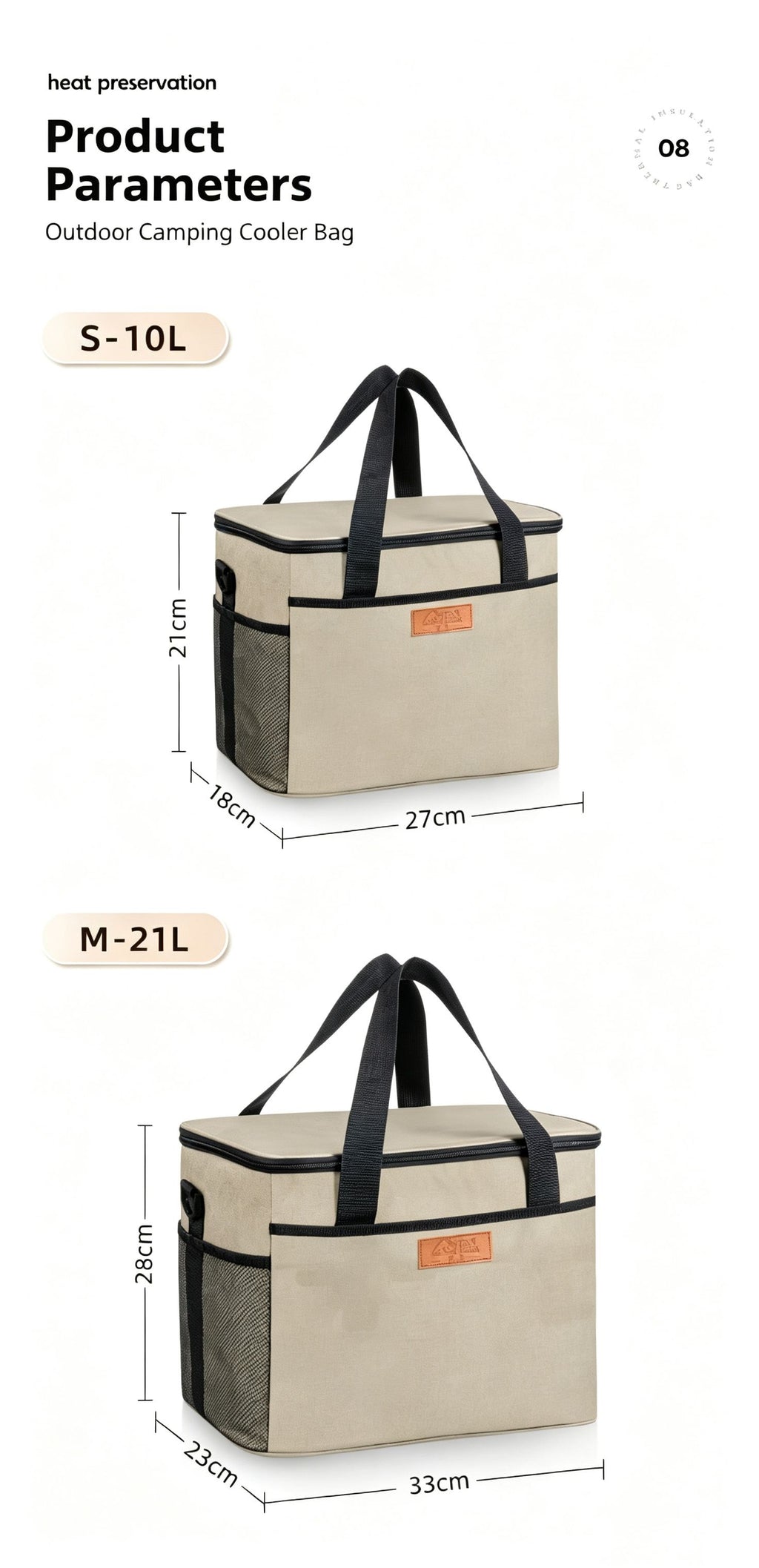 Thickened Oxford Canvas Waterproof Tote Bag for Outdoor Use - Beige Insulated Bag,Large