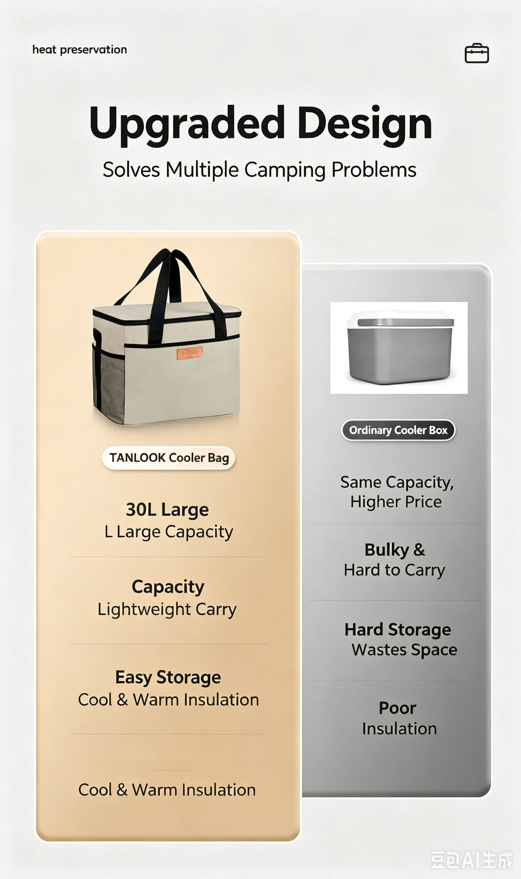 Thickened Oxford Canvas Waterproof Tote Bag for Outdoor Use - Beige Insulated Bag,Medium