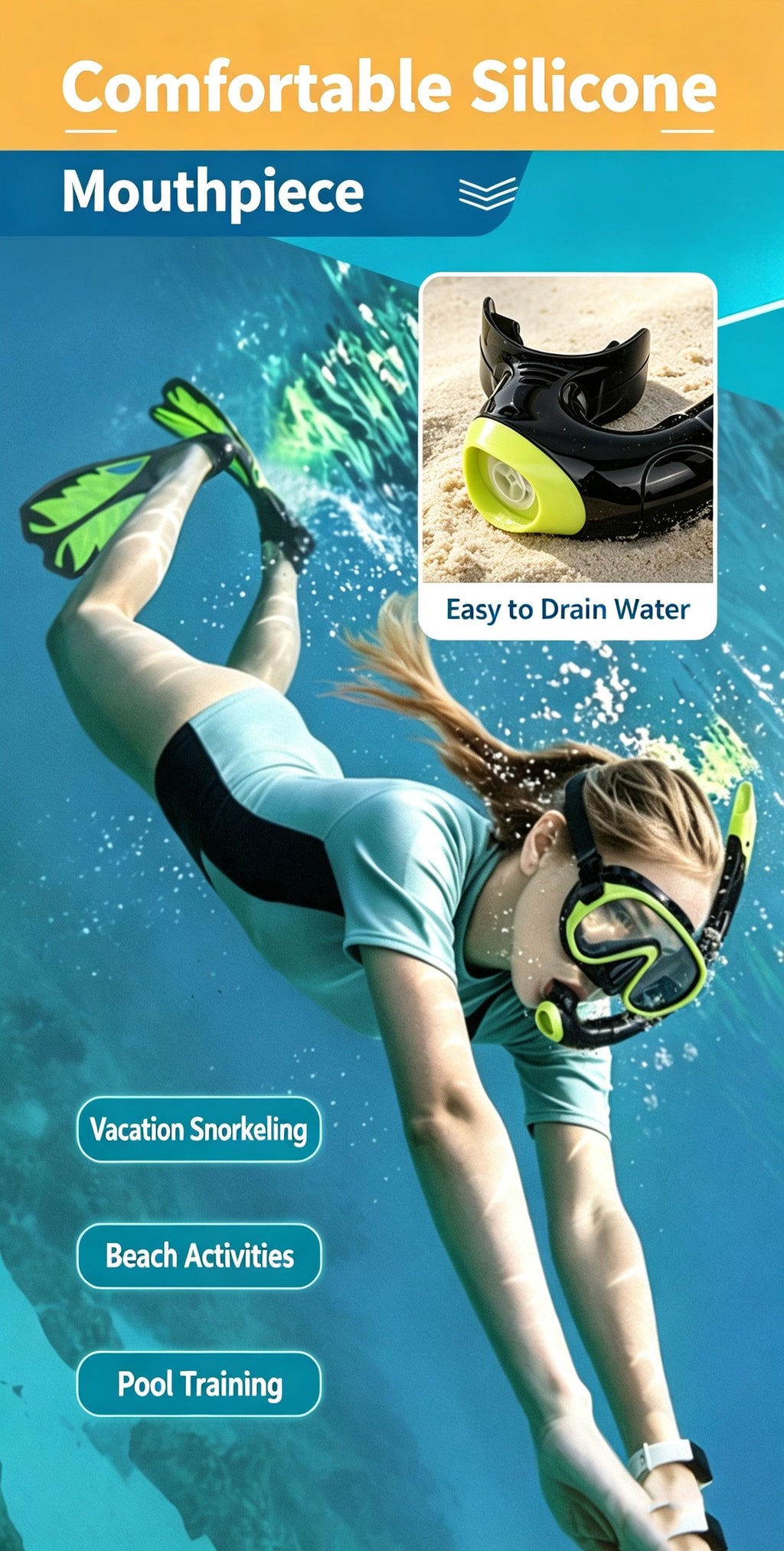 Outdoor Breathing Tube Glass Diving Set,black