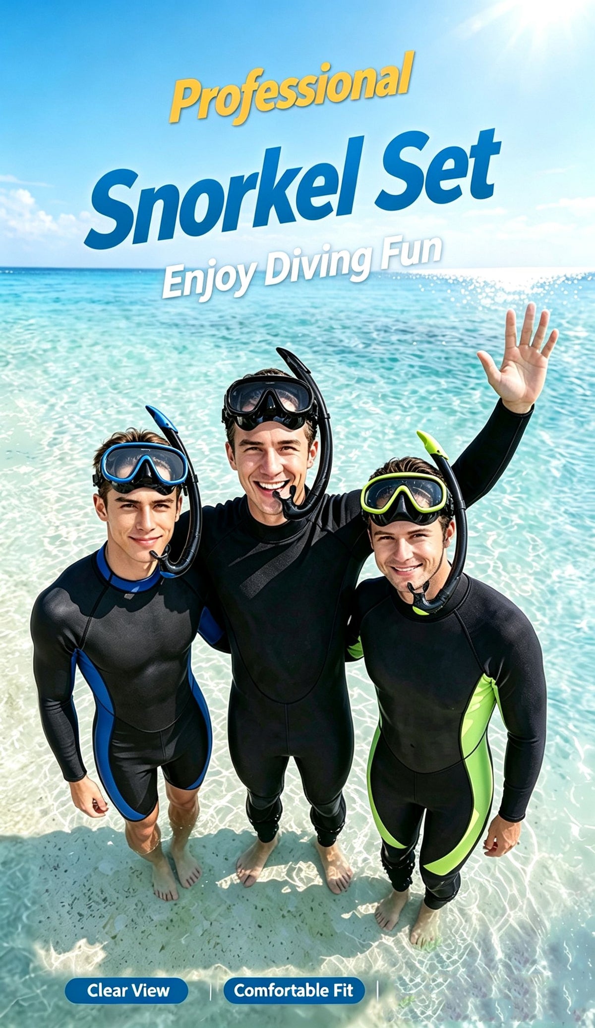 Outdoor Breathing Tube Glass Diving Set,blue