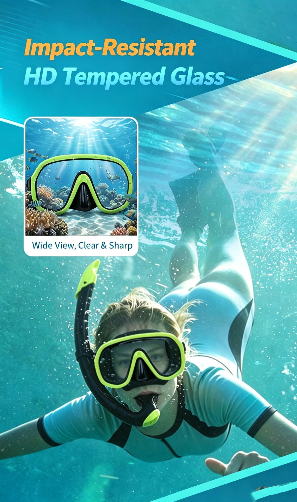 Outdoor Breathing Tube Glass Diving Set,blue