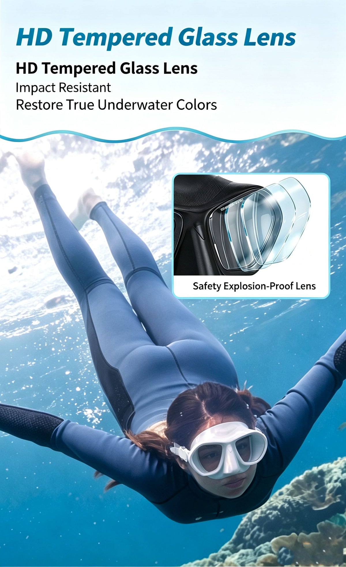 High definition tempered glass scuba diving low volume diving mirror,white