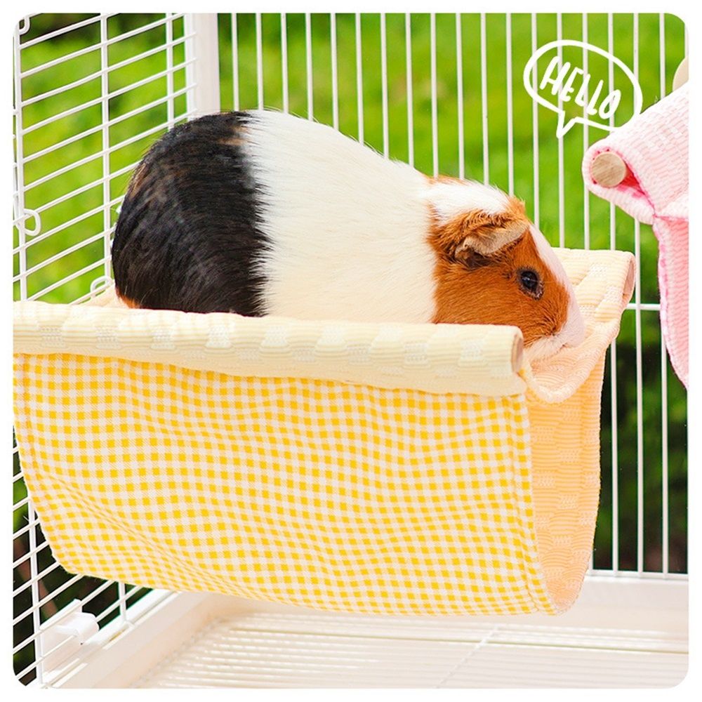 Double Layer Hanging Birds Nest Bed Tent with Warm Fleece, Bird Cage Stand Perch, Hideaway Cave Bed Accessories for Rat, Guinea Pig, Chinchilla (yellow)