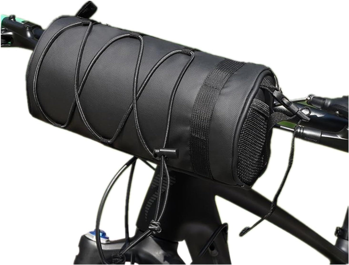 Bike Handlebar Bag Waterproof Bicycle Handlebar Roll Bag, Bike Front Pouch with Waterproof Zipper Shoulder Strap Removable Straps for Road Mountain Bike Cycling Travel (Black)