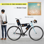 Bike Handlebar Bag Waterproof Bicycle Handlebar Roll Bag, Bike Front Pouch with Waterproof Zipper Shoulder Strap Removable Straps for Road Mountain Bike Cycling Travel (Black)