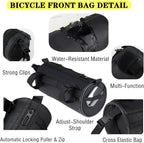 Bike Handlebar Bag Waterproof Bicycle Handlebar Roll Bag, Bike Front Pouch with Waterproof Zipper Shoulder Strap Removable Straps for Road Mountain Bike Cycling Travel (Black)