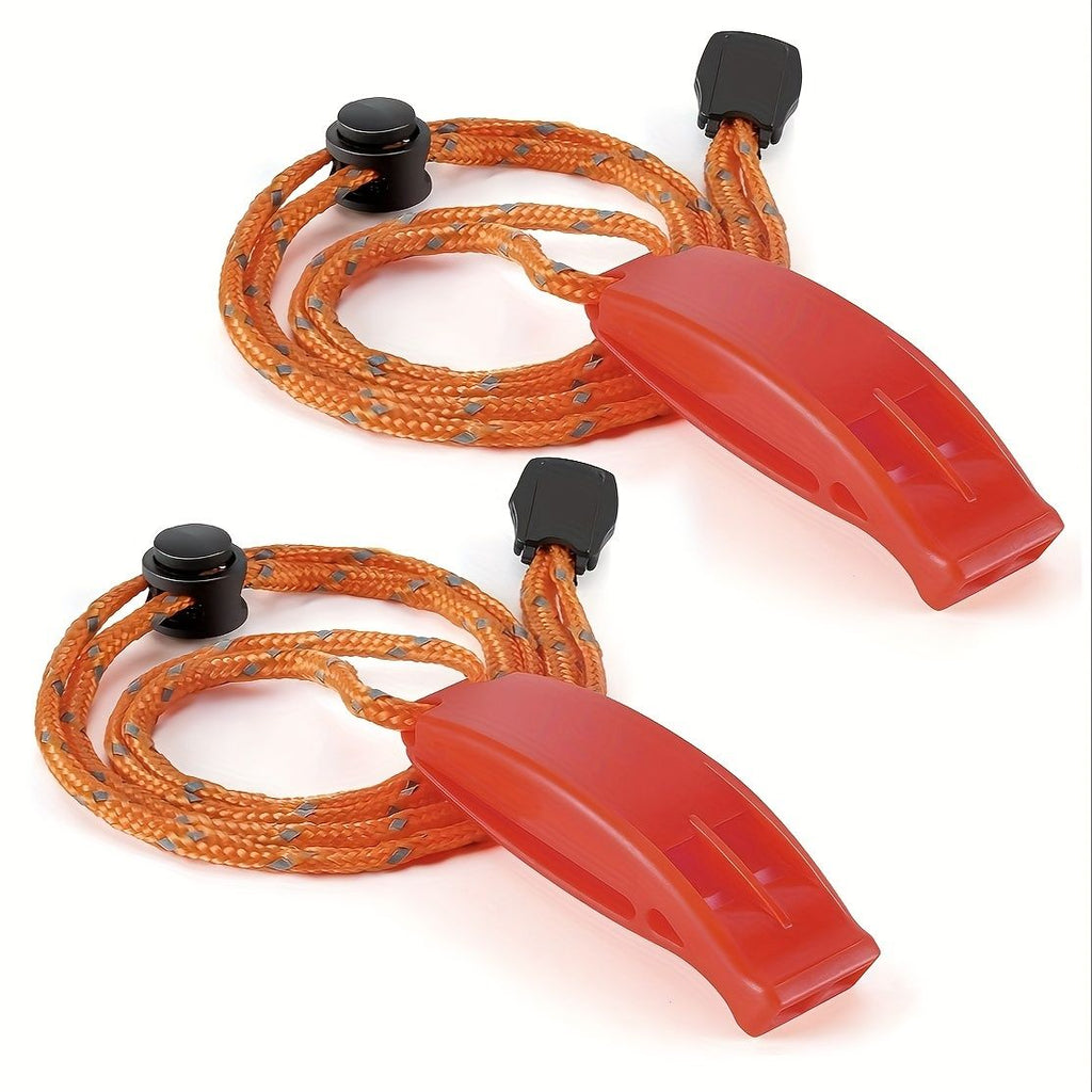 2pcs PP Material Dual-Chamber Emergency Whistle with Lanyard for Safety Camping, Hiking, Mountaineering, Hunting, Survival and Rescue Signaling Red